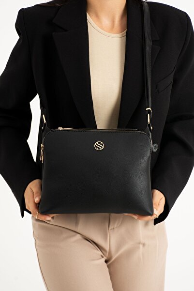 KONFOR SANMORRİS Kadın Çapraz Askılı 4 Bölmeli ve Metal Fermuarlı Omuz Çantas...