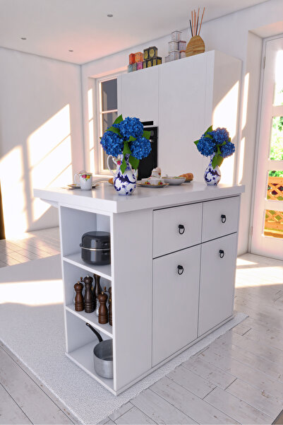 moka park avm Şahin Ada Mutfak Masası Kapaklı Çekmeceli Çok Amaçlı Beyaz