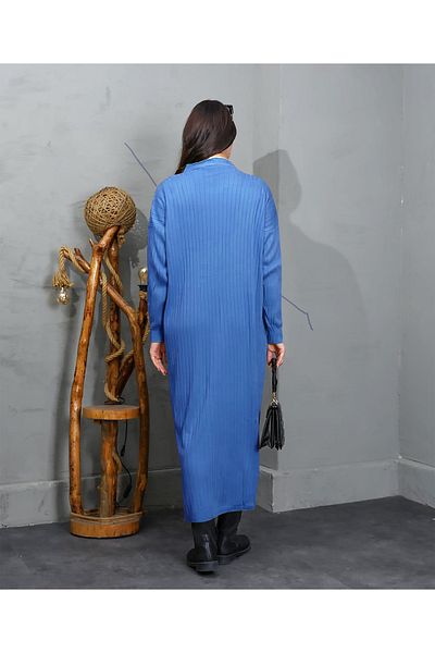 Bracha Corded Pattern V-Neck Comfortable Fit Pocket Model Long Knitwear Cardigan