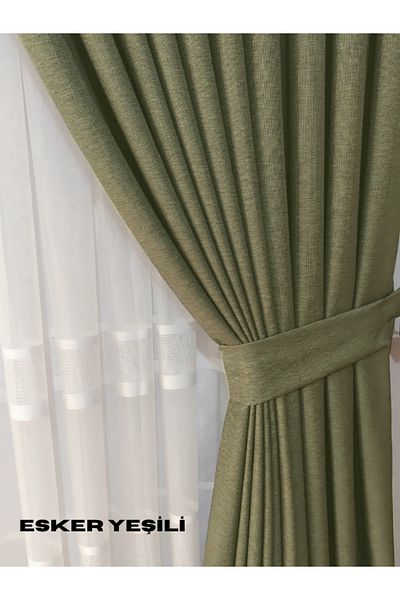 MebelPort Curtain Linen Phone Curtain 1/3 Intencial Stitching Single Wing for Cornish (30 Colors Selection)