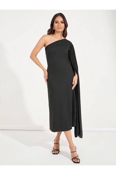 Styli Plain One Shoulder A Line Midi Dress