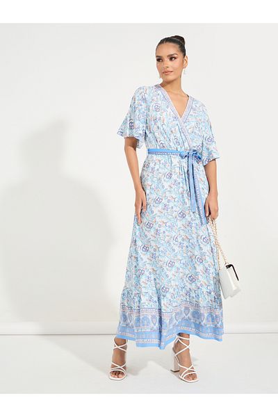 Causey By Styli Floral Print V Neck A-Line Maxi Dress
