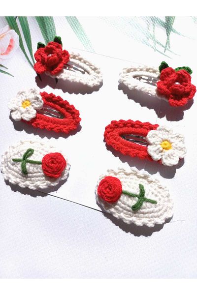 Kadın Girişimciler Atölyesi Red Handmade Organic 6-Piece Niche Elegance Hair Accessories