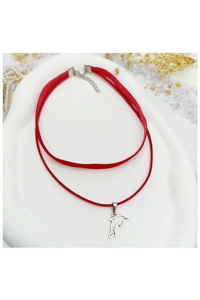 Bijustore Red Velvet - Suede Dolphin Fish Women's Choker