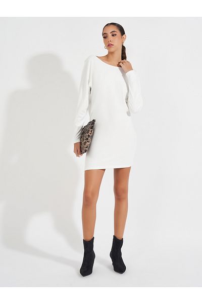 Styli Lace Trim V Back Detail Mini Dress