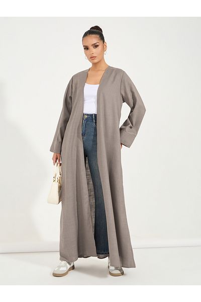 Styli Linen Look Abaya with Wide Sleeves