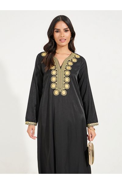 Styli Embroidery Detail V Neck Jalabiya