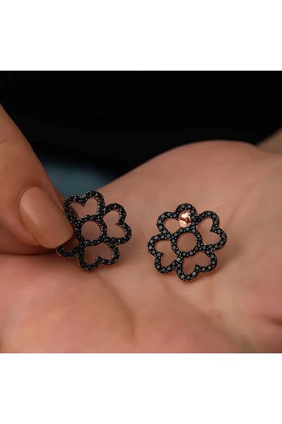 Skygo Heart Leaves Silver Flower Earrings