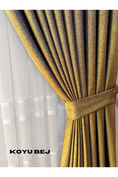 MebelPort Curtain Linen Phone Curtain 1/3 Intencial Stitching Single Wing for Cornish (30 Colors Selection)
