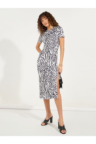Styli Animal Print Bodycon Midi Dress with Side Slit