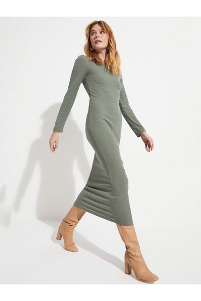 June By Styli Rib Knit Bodycon Midi Dress