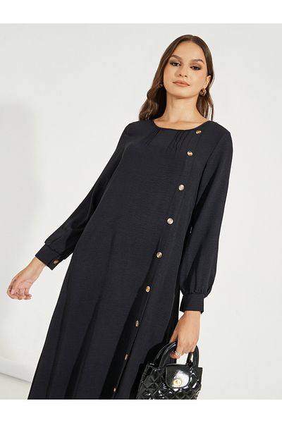 Take Two By Styli Round Neck Button Detail A-Line Maxi Dress