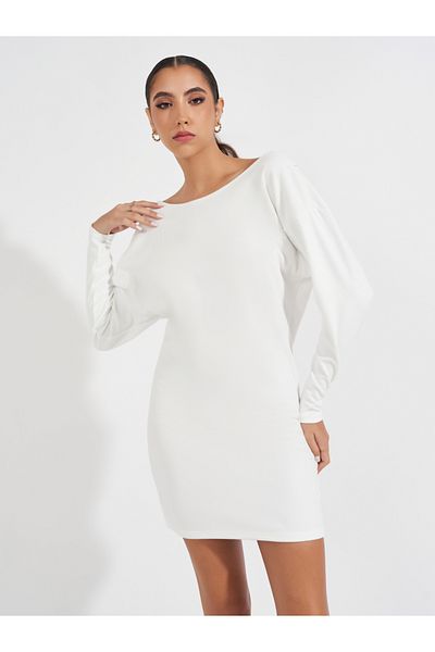 Styli Lace Trim V Back Detail Mini Dress