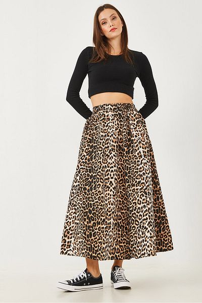 Bianco Lucci Damen-Fallschirm-Ballonrock mit Leopardenmuster, Taschendetail und elastischem Bund 60251892