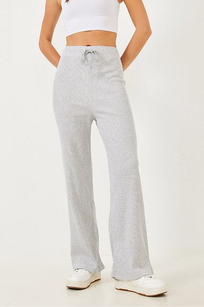 Bianco Lucci Gerippte Damenhose mit weitem Bein und Bindegürtel 60251888