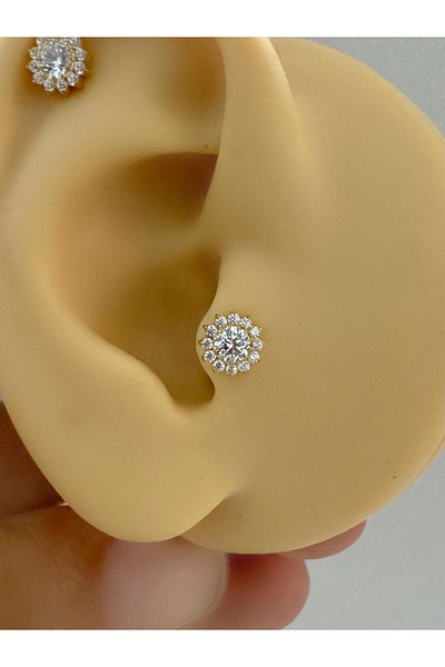 Arescollection 1 Piece G23 Titanium (Titanium) Flower Model Tragus Helix Conch Lobe Compatible Piercing