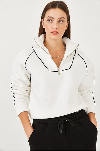 Bianco Lucci Damen-Sweatshirt mit halbem Reißverschluss in Übergröße MB-5386 60251896