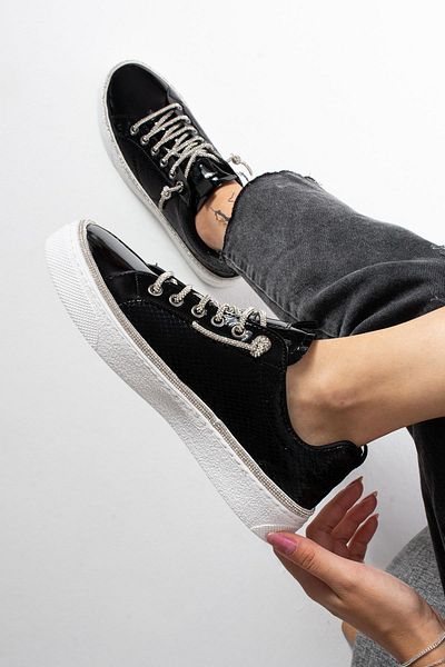 PARİS Tenis casual de damă cu model șarpe negru