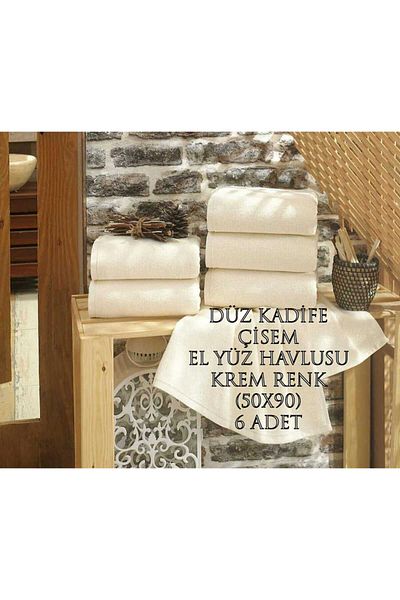 HMZ Festa 50x90 cm 6 τεμαχίων βελούδινη κρέμα ίσια πετσέτα - προίκα και ράψιμο δαντέλας