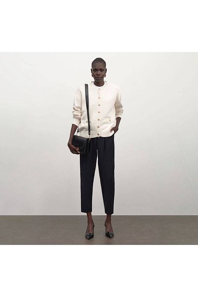 Natavanbutık White Basic Cardigan - Gold Buttoned