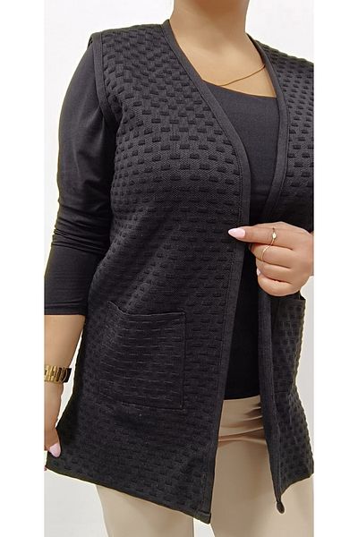 AKŞEN GİYİM Short knitwear Vest - Plus Size, Steel knit, EmBossed Pattern, Two Pockets, Mother Design