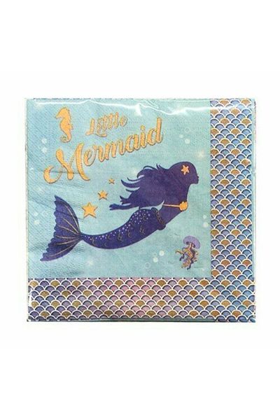 TATLI GÜNLER Set of 16 Little Mermaid Printed Mermaid Napkins