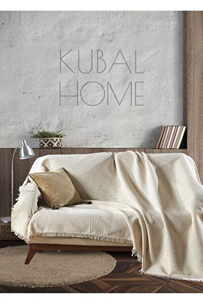 Kubalhome Bella Krem Organik Pamuk Buldan Koltuk Örtüsü 170 X 220 Cm Koltuk Kanepe Çekyat Berjer Örtüsü Şalı
