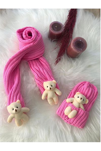 diamondstar Girl's Teddy Bear Scarf Beanie Set 4/14 Years