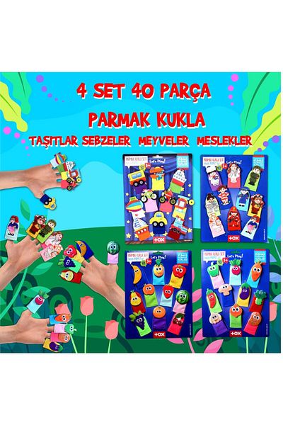 Tox Lisinya247 4 Set - 40 Pieces Fruits, Vegetables, Professions and Vehicles Finger Puppet