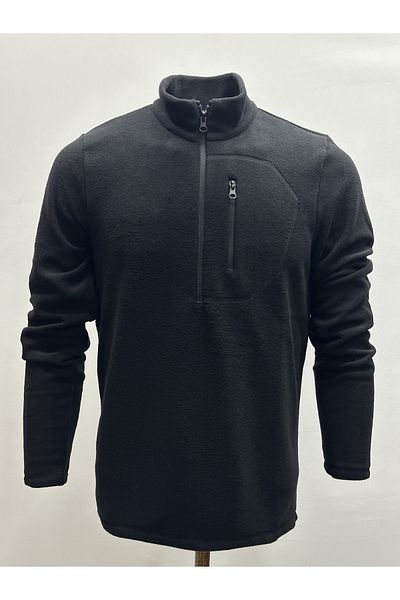 NJM SPORT WEAR Men's Black Anti-pilling Non-Pilling Stand Collar Cold-Proof Fleece Half Zipper