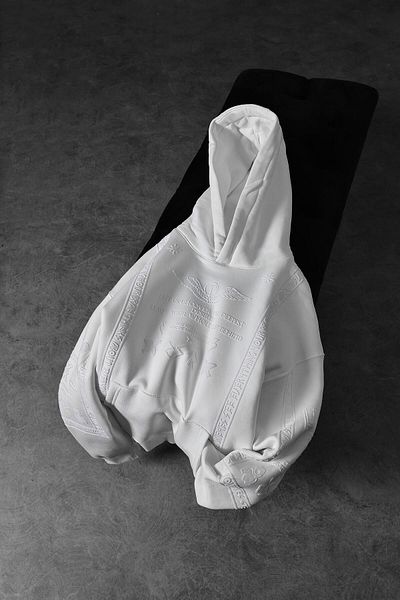 Slatra Men's White Embossed Print Hooded Oversize Sweatshirt