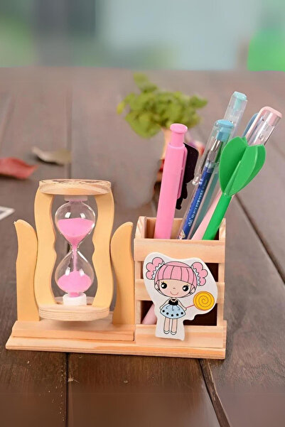 Saltos Ahşap Kalemlik Kum Saati Kalemlik Masa Üstü Kalem Kutusu Çocuk Odası Kalemlik Ahşap Hediye Kum Saati