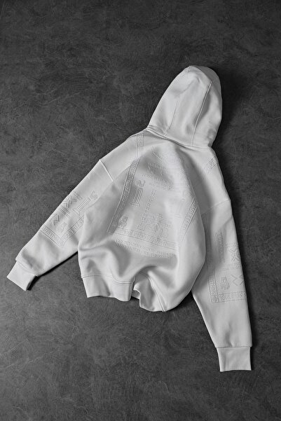 Slatra Чоловічий білий принт з рельєфним тисненням, худі з капюшоном Oversize Sweatshirt