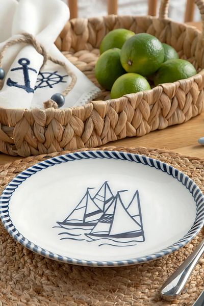 porselenden Sail Premium 19 cm Dark Blue Marine Patterned Cake Plate - Single