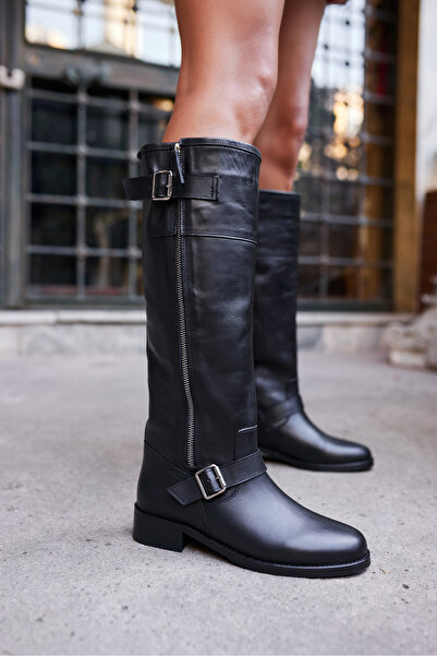 ANGELİNA JONES TOBİAS KADIN SİYAH GERCEK DERİ FERMUAR DETAYLI ÇİZME