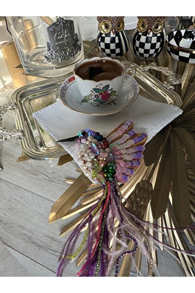 Hatice sakallı design 1 adet keten kumaş Kuş işleme kahve yanı kokteyl  peçet...