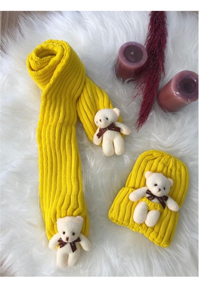 diamondstar Girl's Teddy Bear Scarf Beanie Set 4/14 Years