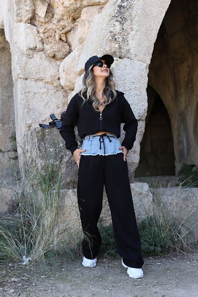 bytugcekaya Σετ φόρμας με λεπτομέρεια τζιν με μαύρη μέση