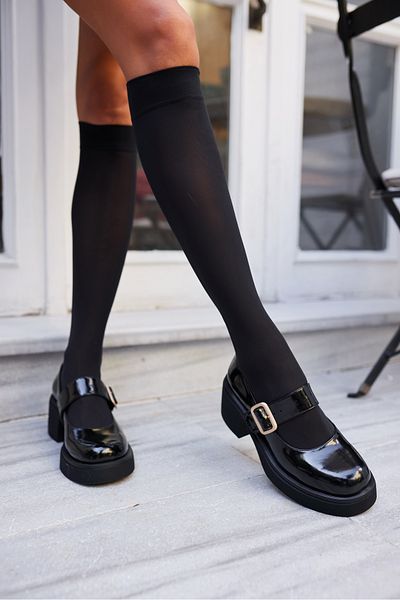 ANGELİNA JONES Cooper Women's Black Patent Leather Maryay Style Loafer Shoes
