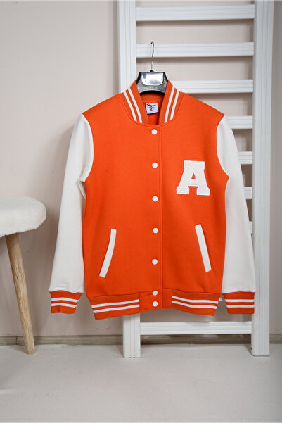 KİDSPİTİRCİK UNİSEX KIZ ERKEK ÇOCUK TURUNCU 3 İP POLAR KOLEJ CEKET