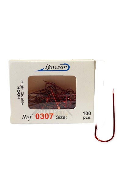 İğnesan 0307 Serisi Kırmızı Çapraz 100lü Paket Olta İğnesi - NO-10
