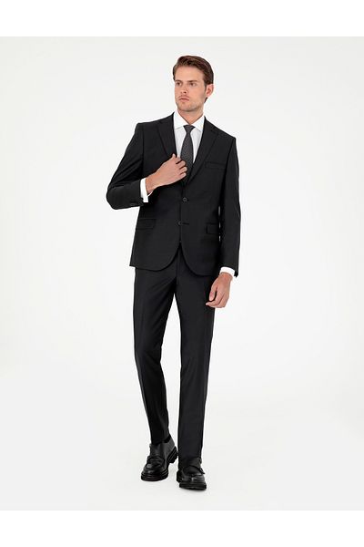 Pierre Cardin Pi̇erre Cardin Woven Suit Fabric Slim Fit Black Suit Dress