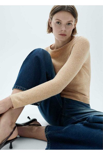 MANGO Woman Cienki, dzianinowy sweter z dekoltem w łódkę