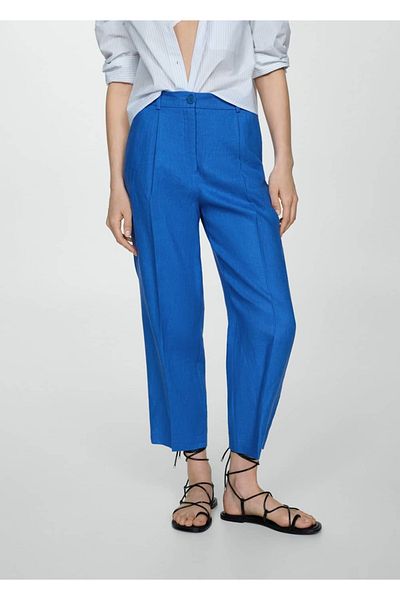 MANGO Woman Kalhoty rovného střihu ze 100% lnu