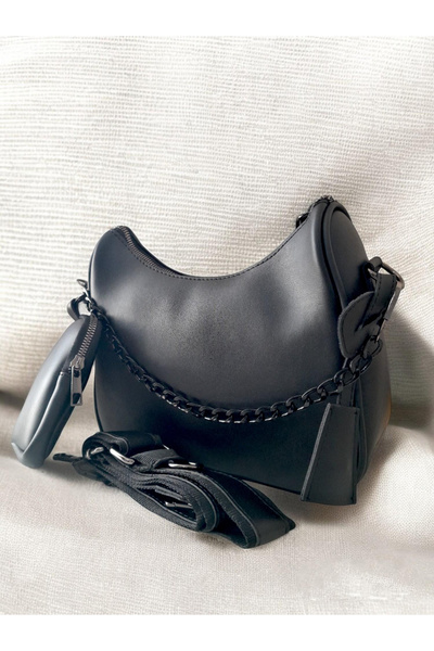 Barbaris Siyah Zincir Detaylı Şık Ve Modern Kadın Omuz Çantası