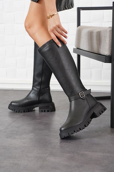 Moda Pie Дамски ботуши Kilt Lilay с колан отстрани в черно