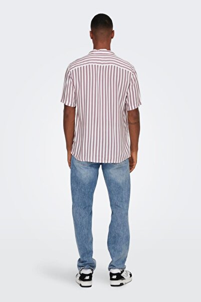 Only & Sons Men's Onswayne Striped Short Sleeve Shirt 22013267 Dusty Rose