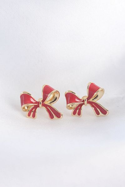 Skygo Red Brass Bow Earrings