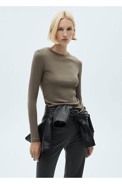 MANGO Woman Rib Knitwear T-Shirt