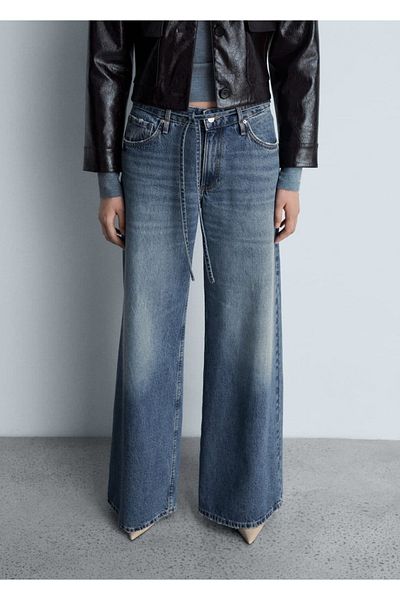 MANGO Woman Wideleg Jeans s nízkým pasem